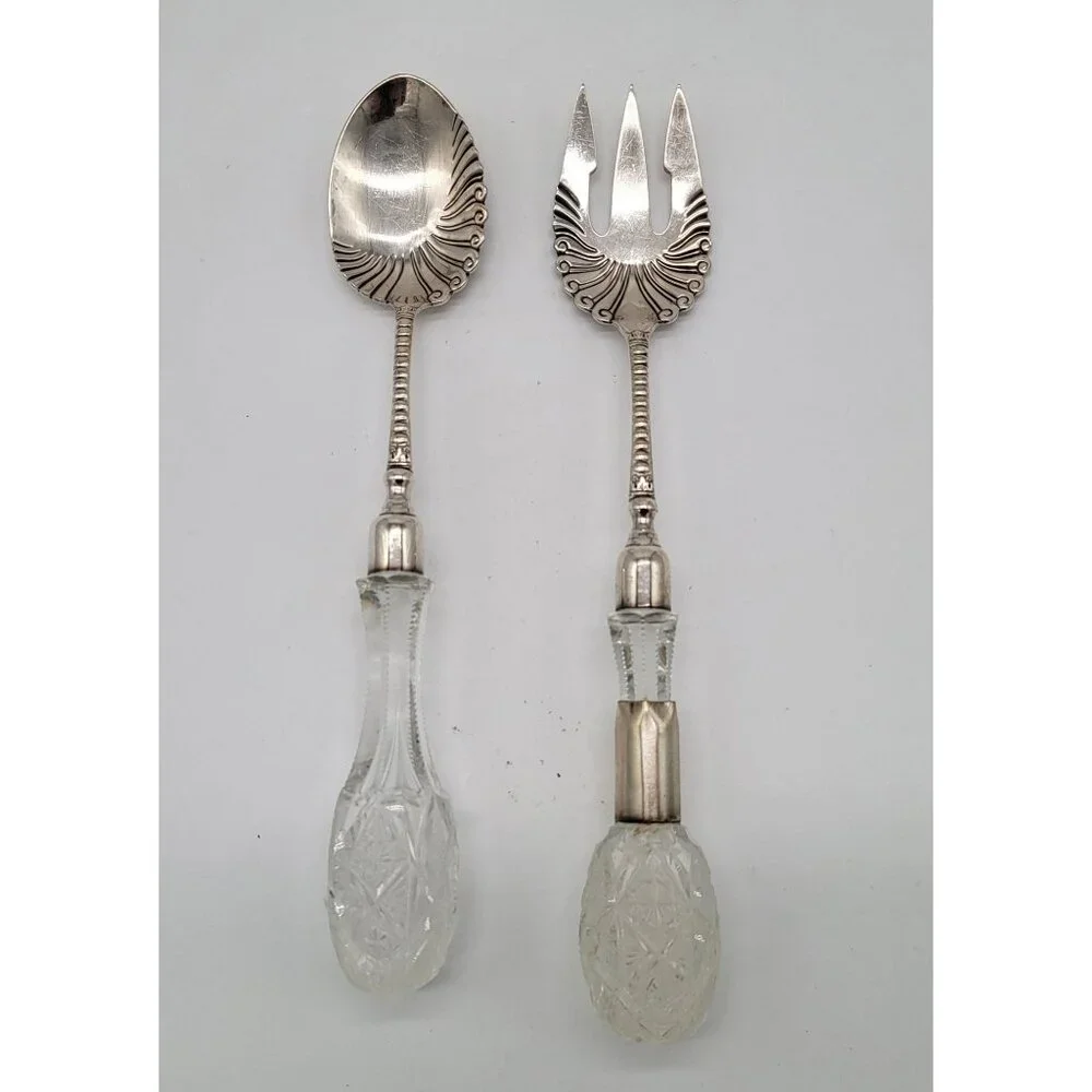 Antique Meridin Cut Crystal Serving Fork / Spoon